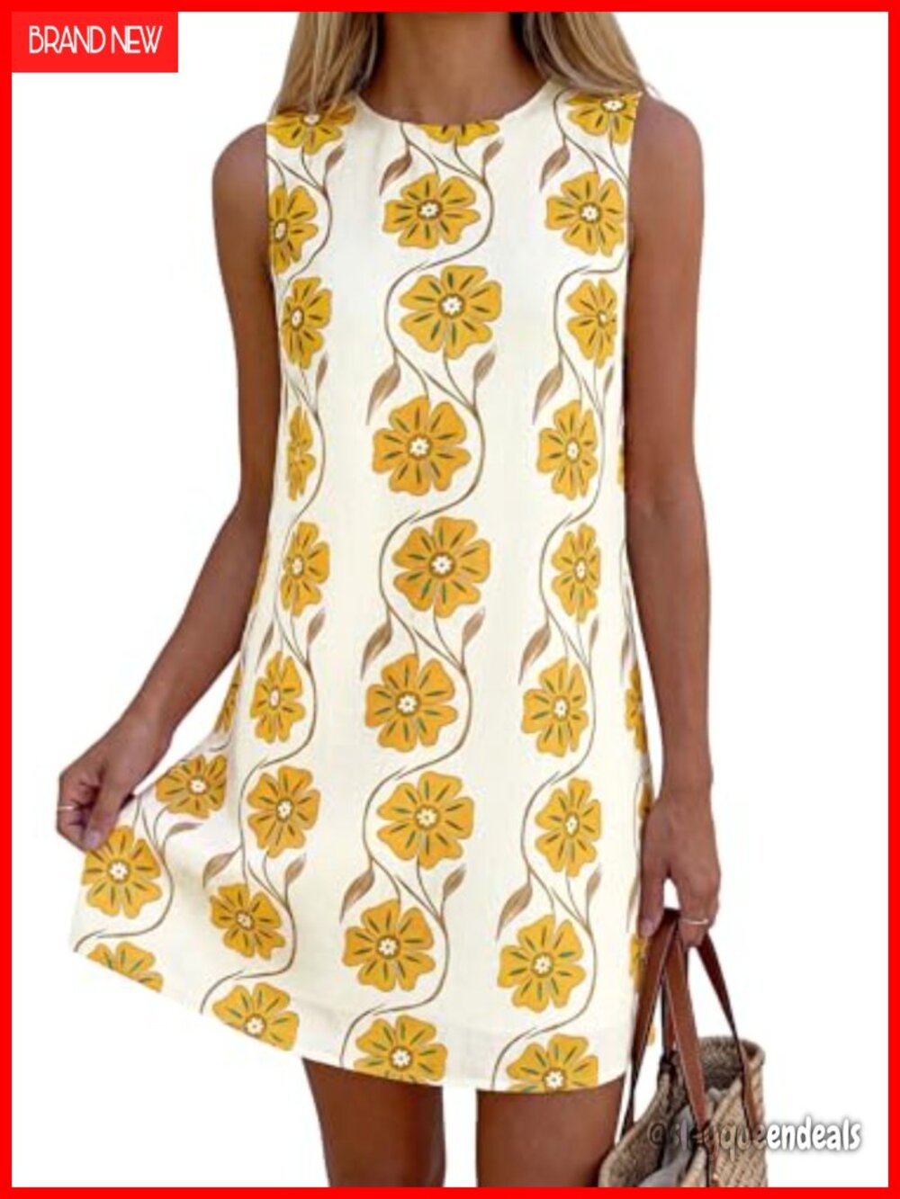 PRETTYGARDEN Floral A-Line Mini Sundress Sleeveless Crew Neck Side Pockets